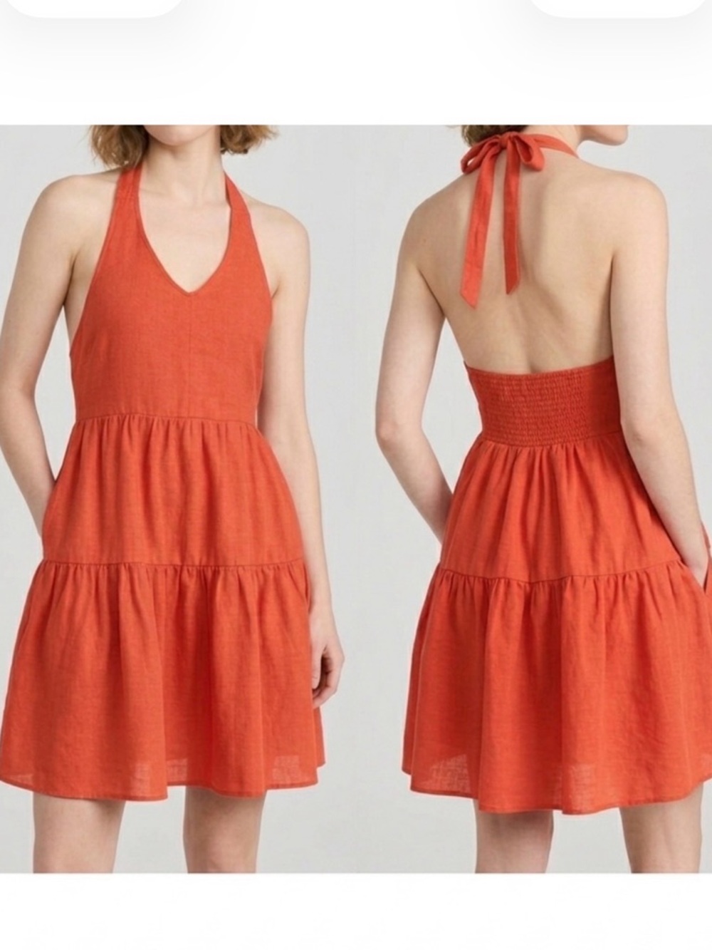 American Eagle Outfitters Orange Tiered Halter Mini Dress with Pockets M